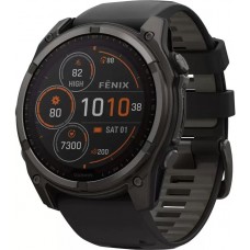 Умные часы Garmin Fenix 8 Solar, Sapphire 51мм (титановый угольно-серый с DLC-покрытием и черным ремешком)