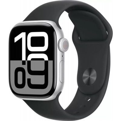Умные часы Apple Watch Series 10 46 мм (алюминиевый корпус, серебристый/черный, спортивный силиконовый ремешок S/M) купить