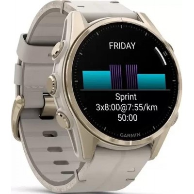 Умные часы Garmin Fenix 8 Sapphire 43мм (золотистый, серый кожаный ремешок) купить